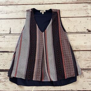 Monteau Trendy Plus Size‎ Layered Top Printed Top Red Blue Size 2XL Women's